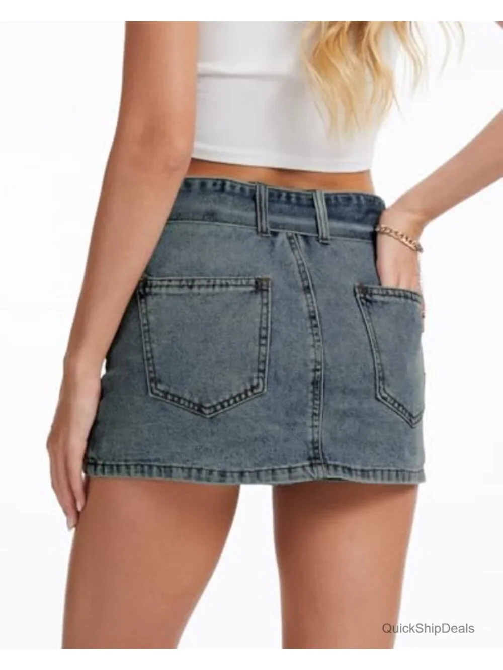 Y2K Low Waisted Mini Denim Skirt with Built-in Shorts and Belt